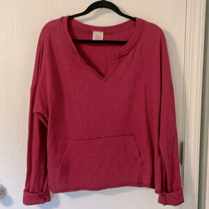 💰Freeloader Urban Outfitters Red Scoop Neck Raw Hem Oversized Sweater Size Med